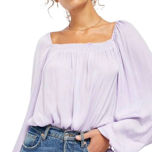 Free people bell sleeve lavender square neck top boho casual classic Spring M - Picture 1 of 6